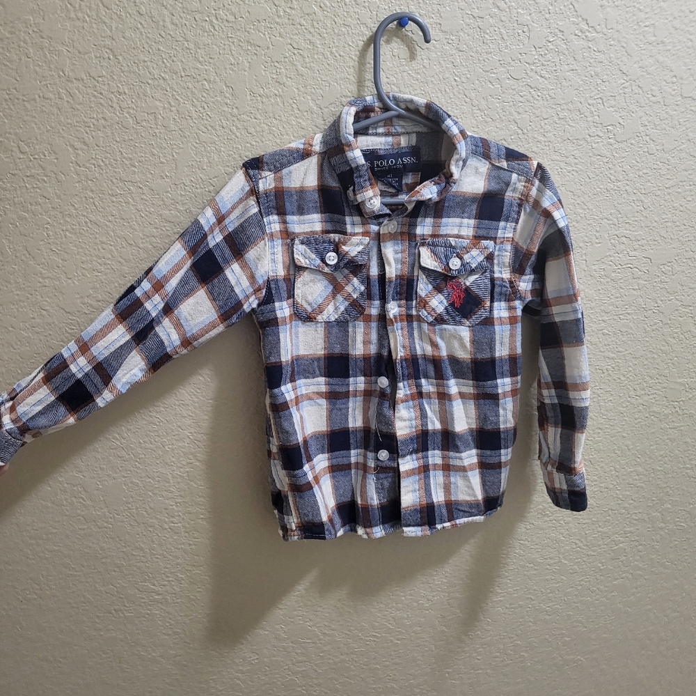U.S.POLO ASSN Boys' Long Sleeve Plaid Shirt Blue Size 4T